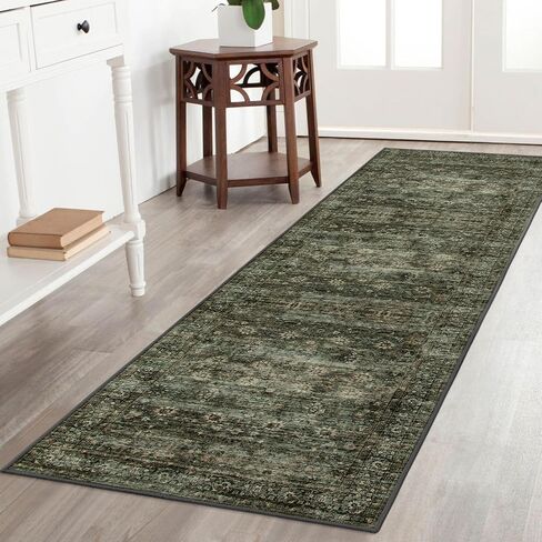 Green Washable Rugs 5x7 Living Room Rug Non Slip Rugs for Bedroom,Traditional Border Vintage Foldable Stain Resistant Low Pile Indoor Throw Carpet for Home Office Dining Table,Green/Grey in Saudi Arabia