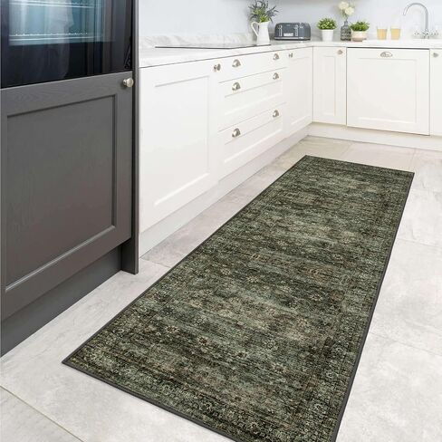 Green Washable Rugs 5x7 Living Room Rug Non Slip Rugs for Bedroom,Traditional Border Vintage Foldable Stain Resistant Low Pile Indoor Throw Carpet for Home Office Dining Table,Green/Grey in Saudi Arabia