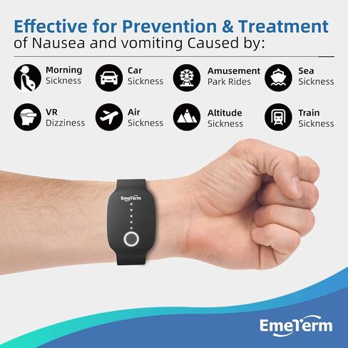 EmeTerm تخفيف الغثيان القطب الكهربائي محفز غثيان الصباح الحركة غثيان السفر القيء الإغاثة قابلة لإعادة الشحن لا هلام العصابات المعصم خالية من المخدرات دون آثار جانبية (أسود) in Kuwait