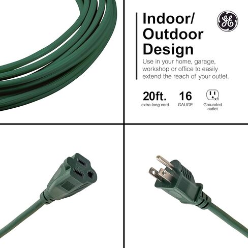 سلك تمديد خارجي من GE مقاوم للماء، سلك تمديد عالي التحمل، سلك تمديد 16AWG 3 شوكات في الهواء الطلق، سلك تمديد 13 أمبير 15 قدم، سلك تمديد طويل، مدرج في قائمة UL، أسود، 50369 in Kuwait
