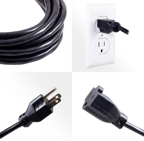 GE Outdoor Extension Cord Waterproof, Heavy Duty Extension Cord, 16AWG 3 Prong Extension Cord Outdoor, 13 Amp 15 Ft Extension Cord, Long Extension Cord, UL Listed, Black, 50369 in Saudi Arabia
