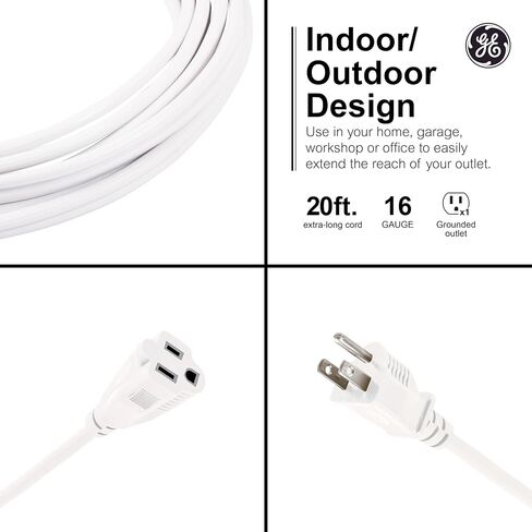 GE Outdoor Extension Cord Waterproof, Heavy Duty Extension Cord, 16AWG 3 Prong Extension Cord Outdoor, 13 Amp 15 Ft Extension Cord, Long Extension Cord, UL Listed, Black, 50369 in Saudi Arabia