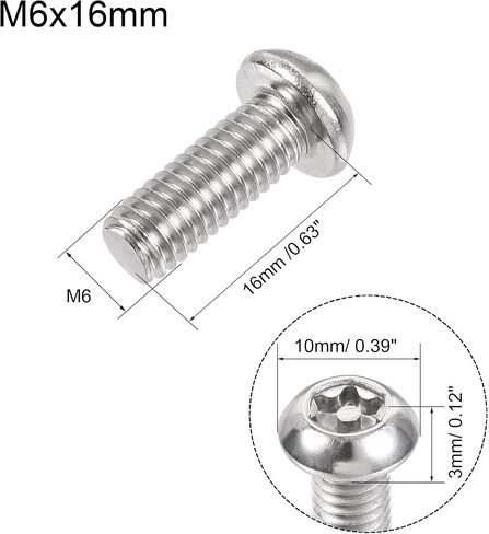 برغي آلة أمان توركس M6x16mm من uxcell، 40 قطعة براغي رأس عموم داخل العمود، 304 مسامير تثبيت من الفولاذ المقاوم للصدأ in Saudi Arabia