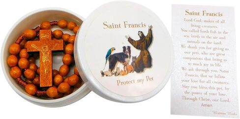 Westmon Works Saint Francis Rosary Set Wood Beads and Wooden Cross in a Case with Holy Patron of Pets Prayer Card in Saudi Arabia