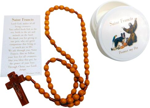Westmon Works Saint Francis Rosary Set Wood Beads and Wooden Cross in a Case with Holy Patron of Pets Prayer Card in Saudi Arabia