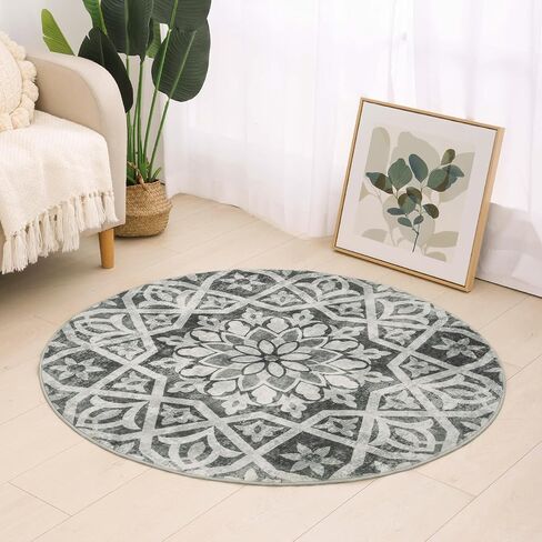 Round Area Rug 3ft, Washable Bohemian Mandala Round Rug Non Skid Chic Soft Rug Circle Area Mat Carpet for Bathroom Living Room Entryway Nursery Sofa Floor Decor, 3ft Kaleidoscope in Saudi Arabia
