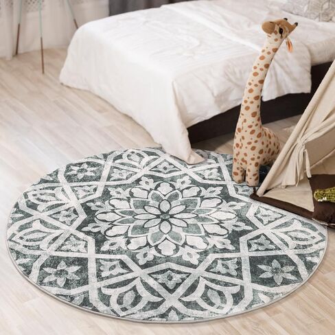 Round Area Rug 3ft, Washable Bohemian Mandala Round Rug Non Skid Chic Soft Rug Circle Area Mat Carpet for Bathroom Living Room Entryway Nursery Sofa Floor Decor, 3ft Kaleidoscope in Saudi Arabia