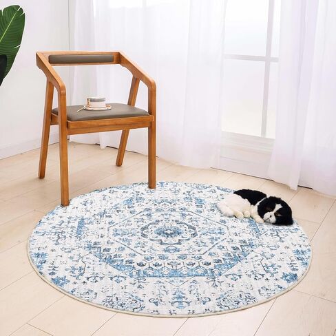 Round Area Rug 3ft, Washable Bohemian Mandala Round Rug Non Skid Chic Soft Rug Circle Area Mat Carpet for Bathroom Living Room Entryway Nursery Sofa Floor Decor, 3ft Kaleidoscope in Saudi Arabia