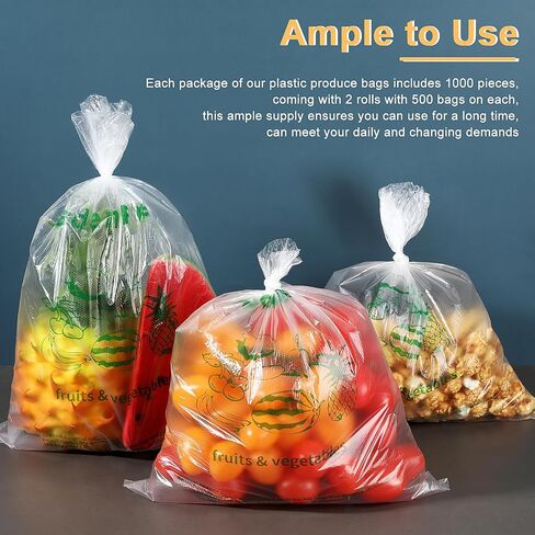 1000 Pcs Plastic Produce Bags Narrow Profile Bags 10 x 15 Inches Clear HDPE Produce Bags for Grocery Food Vegetable Storage, 2 Rolls in Saudi Arabia
