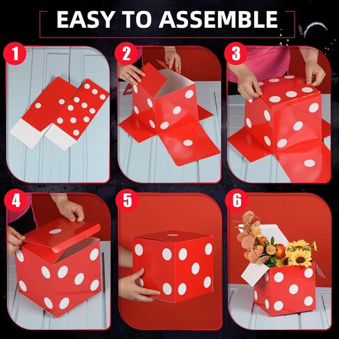 FOBSME 12 قطعة من صناديق النرد مقاس 8 × 8 × 8 بوصة لتزيين حفلات أعياد الميلاد وصناديق هدايا النرد وصناديق الهدايا ذات موضوع الكازينو وصناديق الهدايا المركزية للعام الجديد ومستلزمات حفلات لاس فيغاس (أحمر، أبيض، أسود) in Kuwait