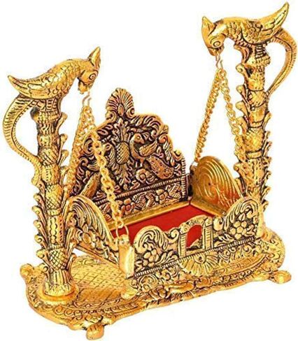 WC Jhula for Krishna Bal Gopal jhula for Laddu Gopal - أرجوحة معدنية للإله الهندوسي اللورد كريشنا لجانماشتامي بالنا للمنزل تيمبل ماندير-جانماشتامي جولا لديكور المنزل، أفضل هدية إرجاع لمنزل جديد in Kuwait