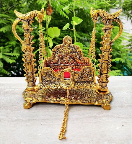 WC Jhula for Krishna Bal Gopal jhula for Laddu Gopal - أرجوحة معدنية للإله الهندوسي اللورد كريشنا لجانماشتامي بالنا للمنزل تيمبل ماندير-جانماشتامي جولا لديكور المنزل، أفضل هدية إرجاع لمنزل جديد in Kuwait