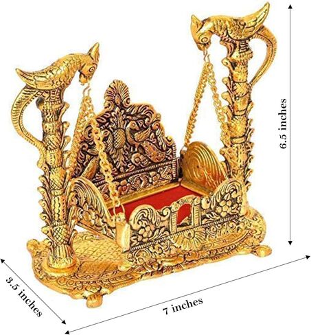WC Jhula for Krishna Bal Gopal jhula for Laddu Gopal - أرجوحة معدنية للإله الهندوسي اللورد كريشنا لجانماشتامي بالنا للمنزل تيمبل ماندير-جانماشتامي جولا لديكور المنزل، أفضل هدية إرجاع لمنزل جديد in Kuwait