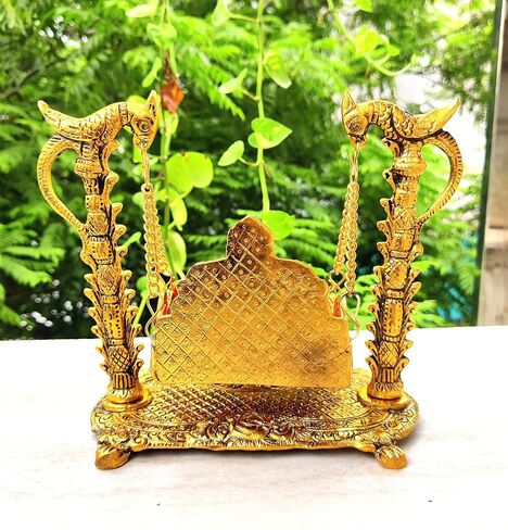 WC Jhula for Krishna Bal Gopal jhula for Laddu Gopal - أرجوحة معدنية للإله الهندوسي اللورد كريشنا لجانماشتامي بالنا للمنزل تيمبل ماندير-جانماشتامي جولا لديكور المنزل، أفضل هدية إرجاع لمنزل جديد in Kuwait