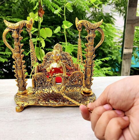 WC Jhula for Krishna Bal Gopal jhula for Laddu Gopal - أرجوحة معدنية للإله الهندوسي اللورد كريشنا لجانماشتامي بالنا للمنزل تيمبل ماندير-جانماشتامي جولا لديكور المنزل، أفضل هدية إرجاع لمنزل جديد in Kuwait