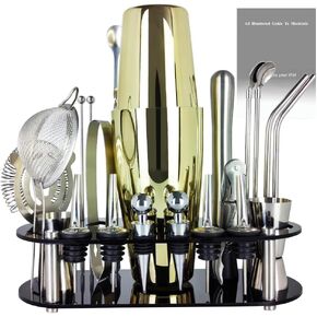 مجموعة شيكر الكوكتيل مكونة من 22 قطعة، طقم نادل 25/20 أونصة، مجموعات أدوات بار من الفولاذ المقاوم للصدأ لخلط المشروبات، شيكر كوكتيل بوسطن مع كتيب وصفات حامل (سيفر 25-20 أونصة) in Kuwait