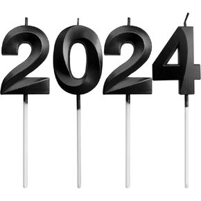 2024 Candles Graduation Decorations Class of 2024 Cake Topper Number 2024 Candle New Years Happy Birthday Party Supplies Black Party Decor