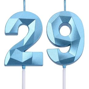 2 inch Gold 29 Birthday Candles, 3D Diamond Number 29th Cake Topper for Boys Girls Birthday Party Decorations Theme Party