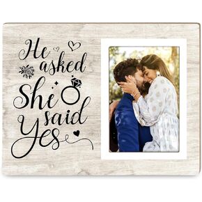 Personalized Photo Frame, Wedding Engagement Picture Frame, Engagement Gifts for Couple, Engagement Gifts for Her - He Asked, She Said Yes12P045