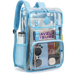Clear Backpack Large Capacity Heavy Duty Transparent PVC Backpack with Leather Trim for Women College Work Travel