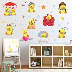 Cute Little Yellow Duck Wall Stickers Peel & Stick Little Yellow Duck and Bubbles Wall Stickers Set DIY Removable Summer Wall Decal Stickers Kids Room Playroom Bathroom Decor
