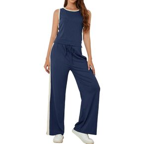 Women's 2 Piece Outfits Lounge Sets Summer Sleeveless Tank Top Wide Leg Pants Tracksuits for Women with Pockets