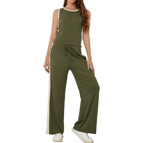 Women's 2 Piece Outfits Lounge Sets Summer Sleeveless Tank Top Wide Leg Pants Tracksuits for Women with Pockets