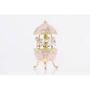 Carousel Horse Music Box - Handmade Peony Pink Home Decor with White Horses Figurines - Plays Edelweiss from The Sound of Music - Gift for Engagement, Mother's Day, Wedding, Birthday