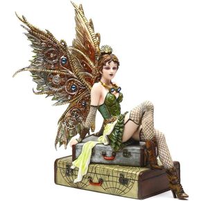 PTC 9.38 Inch Steampunk Fairy Sitting on Vintage Luggage Statue Figurine