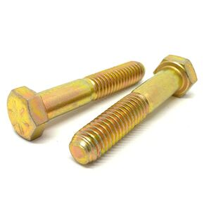 (10 Pieces) 1/2-13x2" Grade 8 Hex Head Cap Screws Bolts UNC Coarse Partial Threads Zinc Yellow