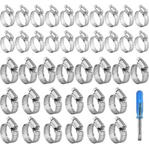 40 قطعة من مشابك خرطوم، مجموعة متنوعة من مشابك خرطوم من الفولاذ المقاوم للصدأ قابلة للتعديل، مع مفك مشقوق، مقاسين (16-25 مم/14-27 مم)، مشابك أنابيب خرطوم، براغي خرطوم، مشابك أنابيب، للسباكة، السيارات in Kuwait