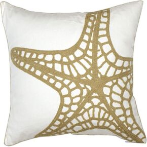 Embroidered Nautical Decor Pillow Cover,Square 18 Inches Decorative Canvas Pillow Cover for Nautical Style Deco by (Wheat-Starfish)