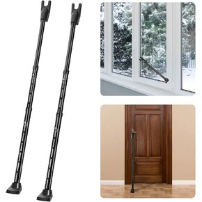 COMOWARE Door Security Bar & Sliding Patio Bar, Heavy Duty Stoppers, Door Knob, 2-in-1 Adjustable Jammer for Home, Apartment, Travel, 25-49"(2 Pack,Black)