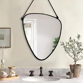 Bedroom Wall Mirror Irregular Black Frame Asymmetrical Mirror for Wall Vanity Bathroom Living Room Bedroom Entryway Hallway Modern Unique Decorative Artistic Hanging Mirror