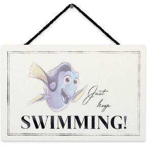 Open Road Brands Disney Finding Nemo Dory Quote Hanging Wood Wall Decor - Just Keep Swimming Sign for Home Decorating