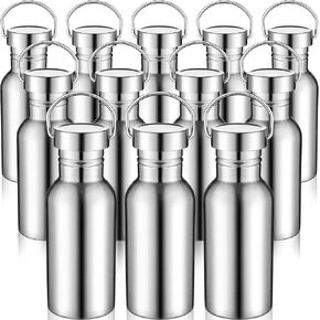 CHENGU 12 Pieces Sports Water Bottle 17 oz Stainless Steel Water Bottle Silver Uninsulated Single Walled Stainless Steel Sports Water Bottle for Runners, Hikers, Picnics, Cyclists and Beach Goers