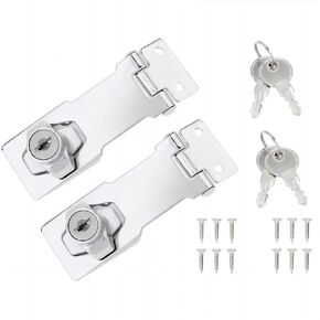2 Packs Keyed Hasp Locks, Twist Knob Keyed Locking Hasp, Stainless Steel Safety Hasp Padlock Latch for Small Doors, Cabinets, Drawers, with Keys and Screws, 3 Inch, Silver
