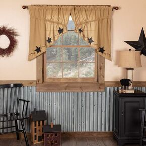 Star and Pip Country Primitive Burlap Prairie Swag Curtain Set of 2 36x36x18
