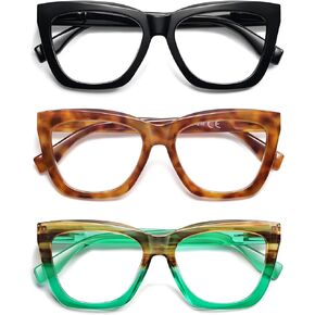 AMOMOMA Trendy Square Reading Glasses for Women, Blue Light Blocking Womens Computer Readers Black Retro Frame AM6132