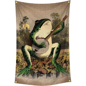 owupIa Vintage Boho Wall Decor Frog Playing The Banjo Tapestry With 4 Brass Grommets For College Dorm Man Cave,Bedroom Decor in Saudi Arabia