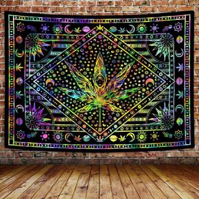 JAWO Alien Blacklight Tapestry, Magical Trippy Psychedelic Mushroom UFO Fantasy UV Tapestry, Cool Tapestry Black Light Posters Colorful Backdrop Tapestry Wall Hanging for Bedroom Living Room 60x40IN