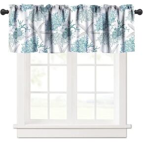 JESTRONRY Ocean Theme Curtain Valance,Blue & White Beach Sea Starfish Seashell Print Pattern,Kitchen Bedroom Dining Room Window Valances with Rod Pocket
