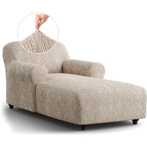 PAULATO BY GA.I.CO. Chaise Lounge Cover - Lounge Chair Sofa Slipcover- Soft Fabric Slipcovers - 1-Piece Form Fit Stretch Furniture Slipcover - Jacquard 3D Collection - Brown Arabesco (Chaise Lounge)
