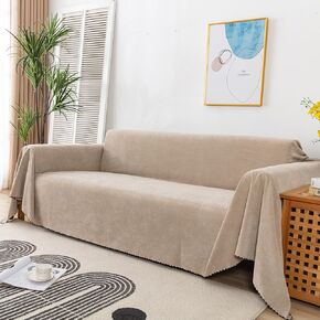 Lucky Monet Thick Boho Couch Cover for 3 Cushion Couch Reversible Chenille Sofa Cover Washable Sectional Sofa Cover for Dogs Geometric Jacquard Couch Blanket Cover Non Slip, 71" x 134", Black Tassel