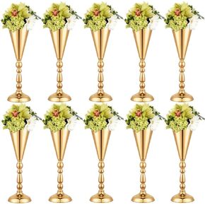 2pcs 16.5Inch Gold Centerpieces for Table Gold Vase Flower Trumpet Vase, Centerpieces Decoration for Table Party Event Wedding Floral Centerpieces Bulk