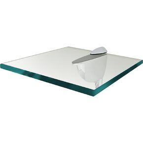 Trophy Glass Shelf 8x8 inch - 3/8 Inch Thick Clear Floating Shelf with 2 Free Chrome Brackets and Screws for Displaying Trophies, Awards, Pictures Frames, Paintings and Decoration Items