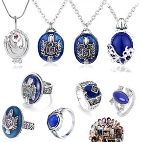 39 pcs Vampire Necklaces Ring Stickers Set Daylight Walking Signet Stefan's Ring, Damon's Ring, Katherine's Ring, Elena Daylight Ring Cosplay for Fans