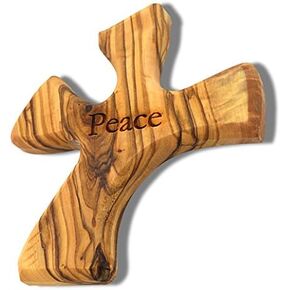 Olive Wood Prayer Cross: Hand Held Cross Made to Perfectly Fit in Your Hand (Peace)