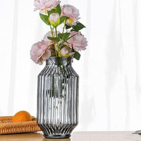 Flower Vase,Glass Vase,9.2 inch,Vintage Clear Ribbed Glass Vase for Home Decor,Bookshelf,Dinner Table,Indoor Office Desktop,Meeting Room,Home Christmas Day Decoration