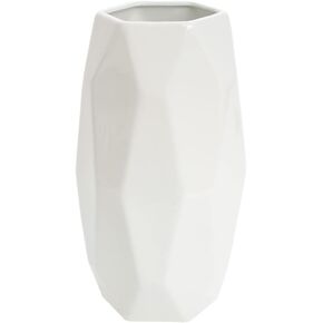 8 Inch Tall White Glossy Ceramic Vase for Flowers & Pampas Grass, Simple Modern Decorative Vases for Home Decor Table Centerpieces